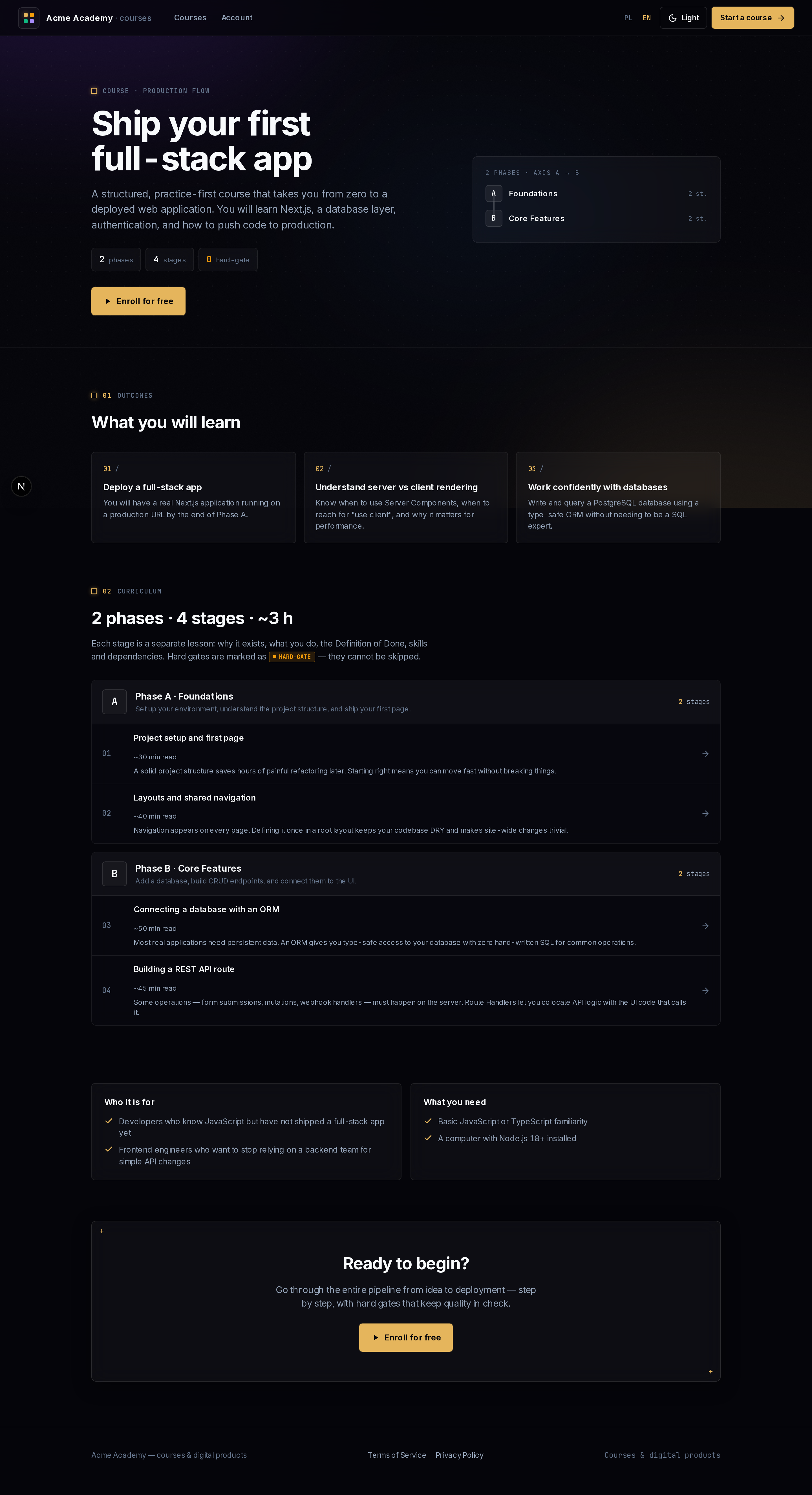 Course landing page