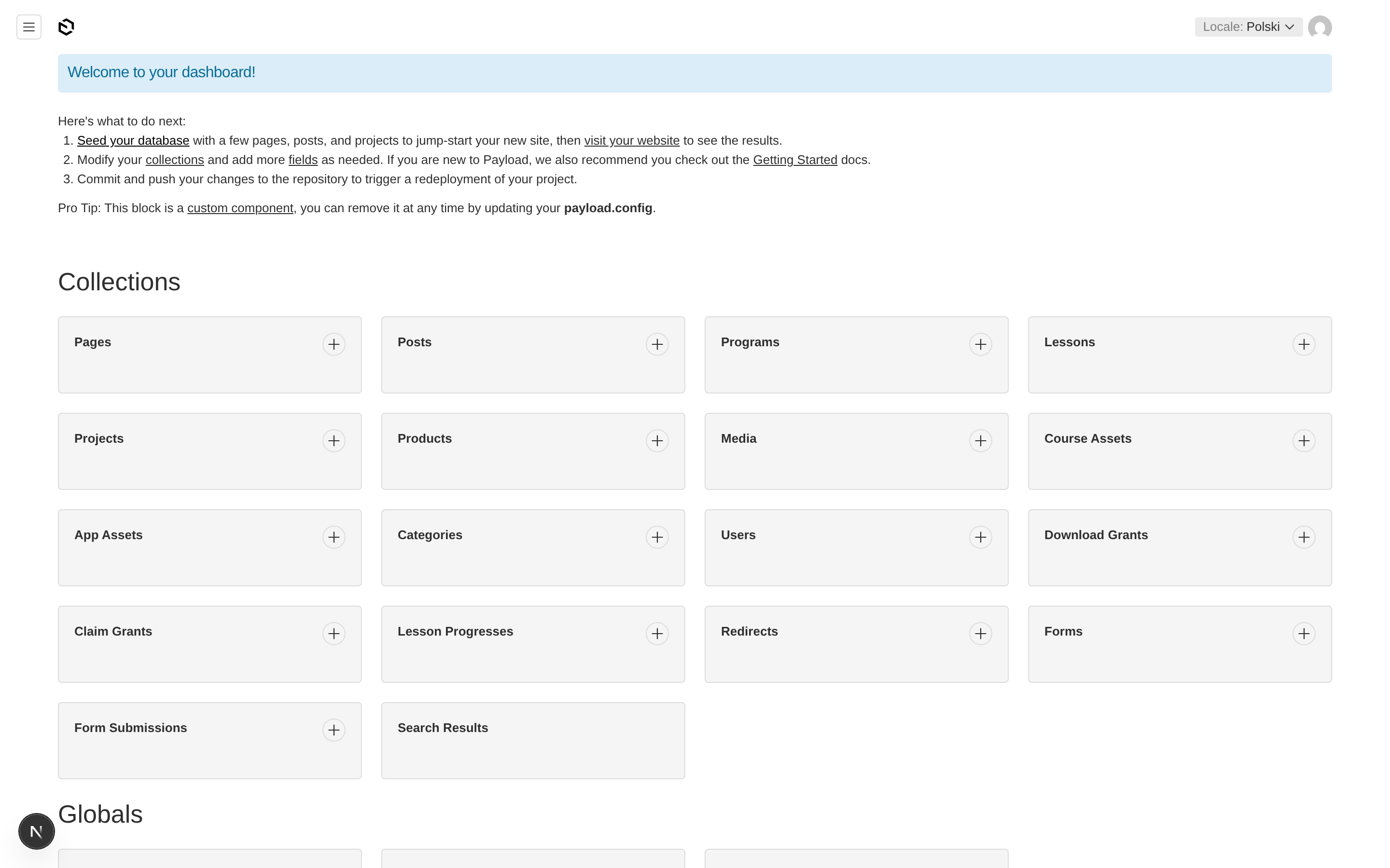 Admin dashboard